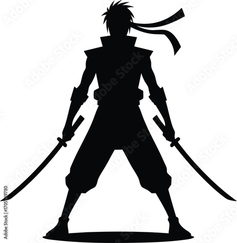 Ninja Black Silhouette vector illustration isolated on a white background