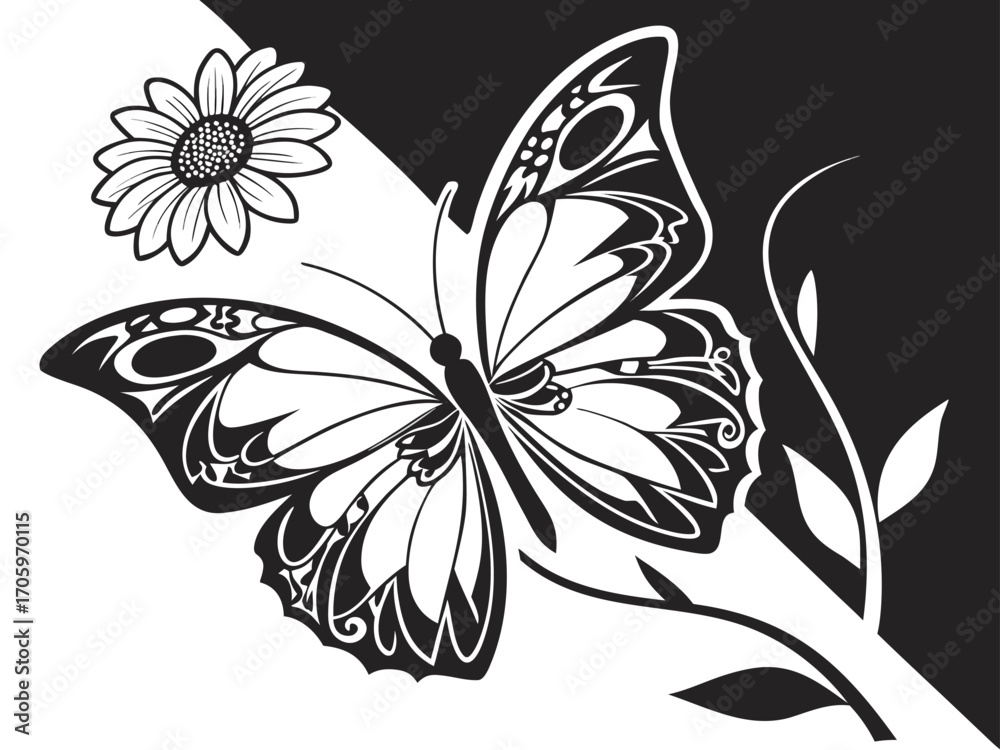 Fototapeta premium Butterfly Silhouette Decorative Vector Illustration