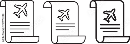 Three airplane ticket documents silhouette