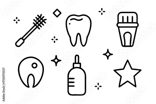 Dental care and hygiene icons set