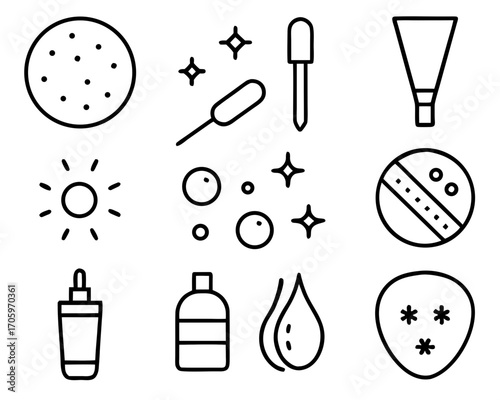 Skincare and beauty product icons set