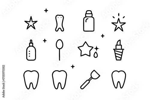 Dental care icons featuring teeth and tools
