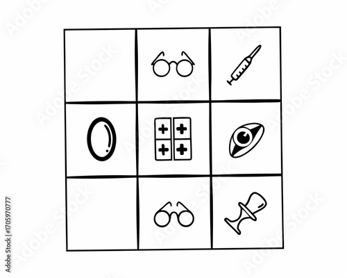 Hand drawn medical and vision icons in a grid