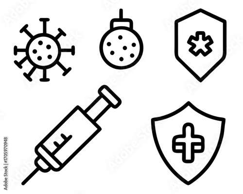 Medical icons representing virus protection vaccination and health