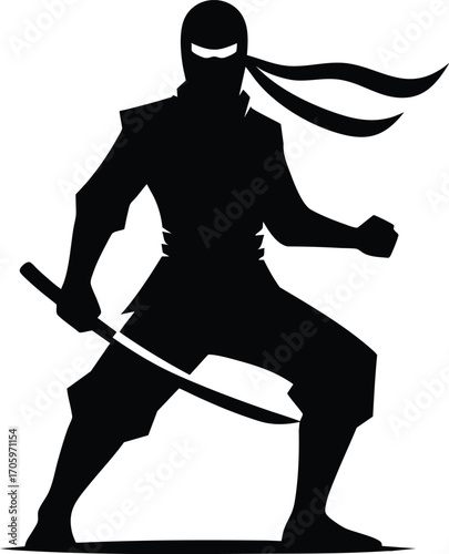 Ninja Black Silhouette vector illustration isolated on a white background