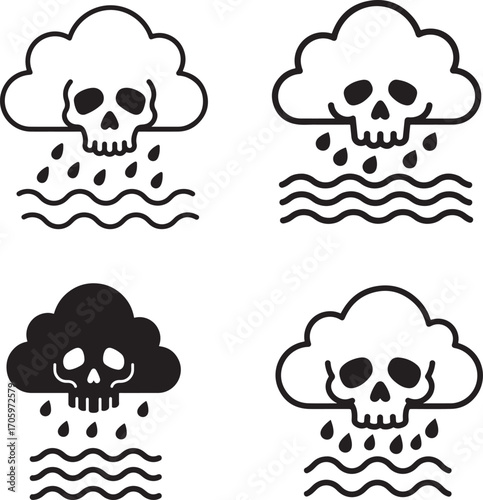 Skull cloud raining danger icons silhouette