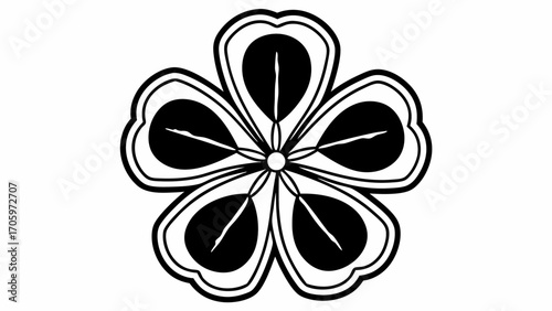 Black and white floral design with five petals and a double outline creating a symmetrical pattern created with generated ai 