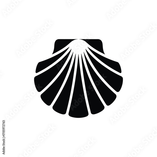 Stylized black scallop shell icon on white background
