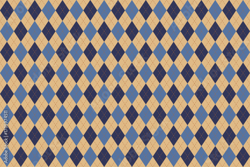 Autumn seamless plaid with diamond cut style in blue, beige, and brown dashed lines. Ideal for textiles, crafts, and retro fall designs.