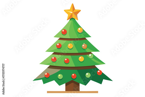 Festive Holiday Cheer A Stylized Christmas Tree with Colorful Ornaments and a Shining Star Top