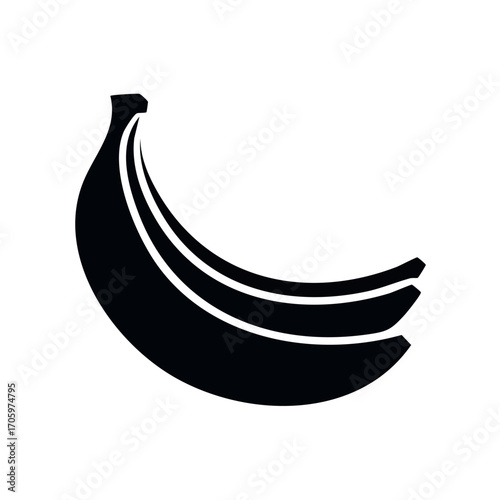 Silhouette of two ripe bananas, curved, black, simple design.