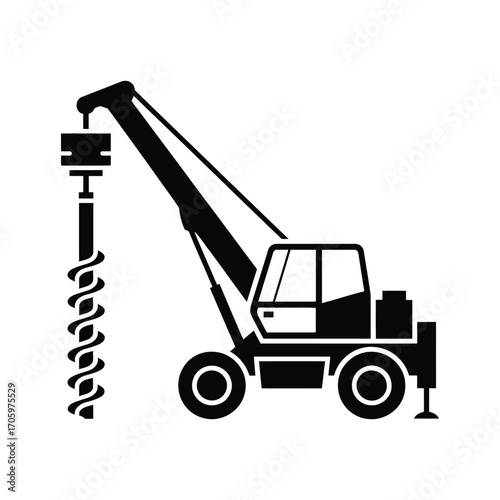 Construction crane with auger drill bit