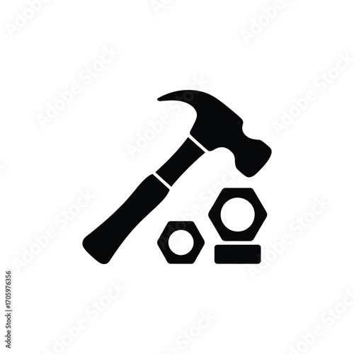 Hammer and nuts icon for construction and repair
