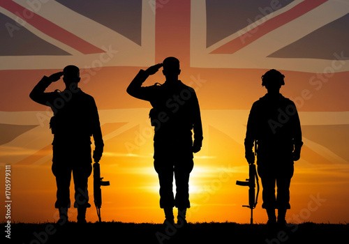 ​A symbolic and moving photograph of British armed forces, creating a sense of national pride and remembrance at dusk.