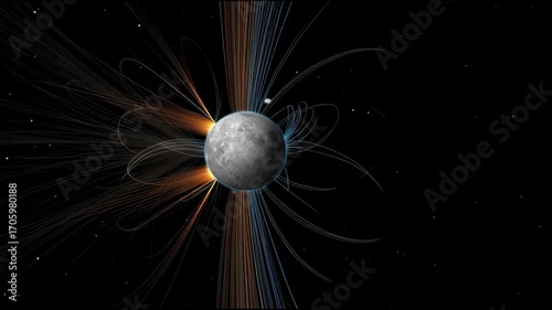 A colorful image of a planet with a large moon and a blue and purple swirl. The swirls are coming from a black background