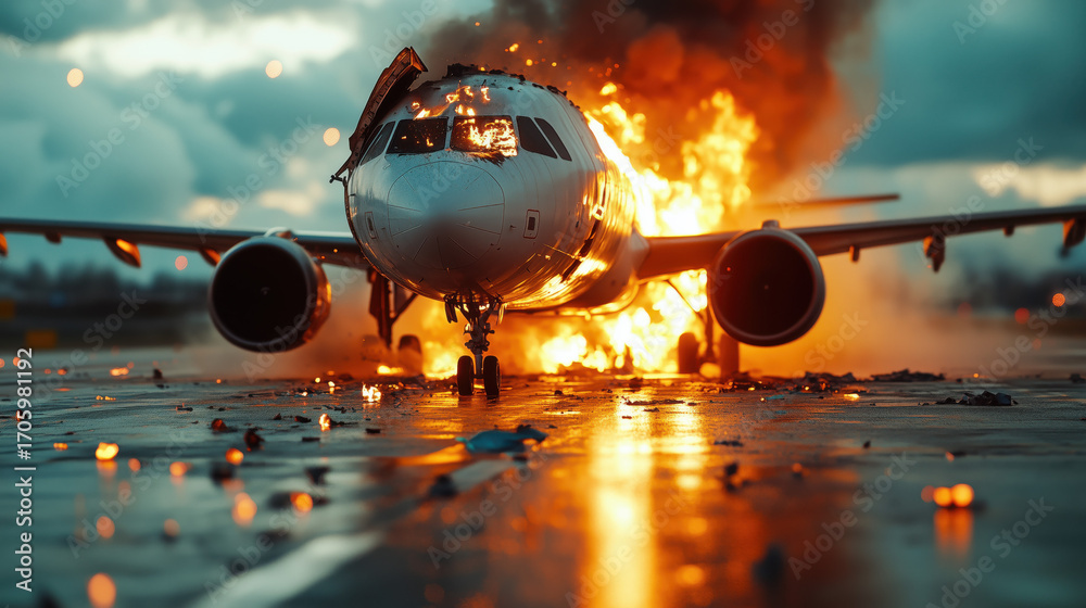 custom made wallpaper toronto digitalFire explosion with smoke After the airplane crashed onto runway. Airplane fire smoke crash burning emergency disaster dramatic destruction wreckage