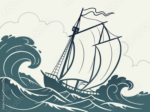 Sailing Ship Silhouette Adventure Journey Vector Design