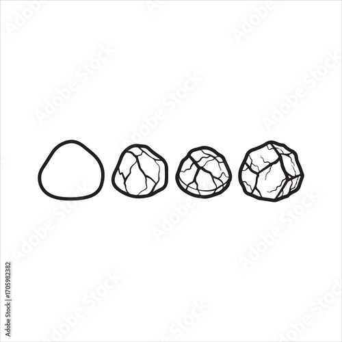 Four stones showing a progression from smooth to cracked and fractured