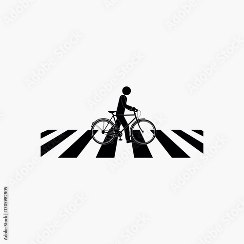 Black silhouette of person riding bicycle across white and black striped crosswalk cycling pedestrian crossing