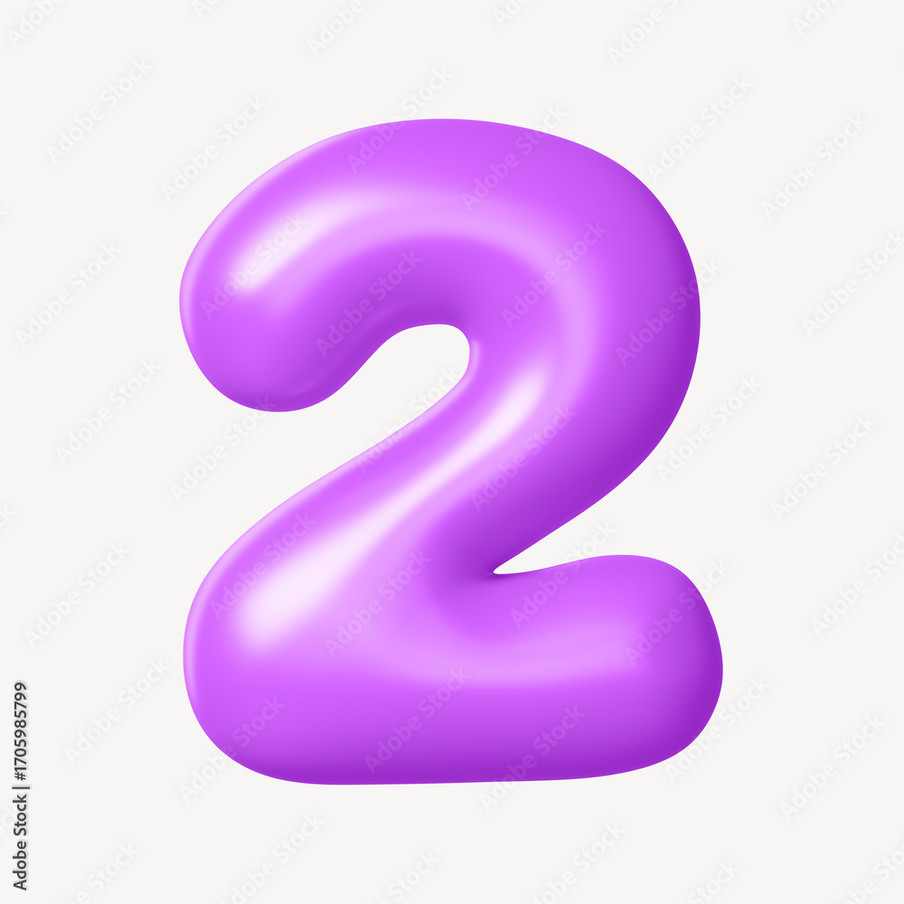 Naklejka premium 2 number two, 3D purple balloon texture
