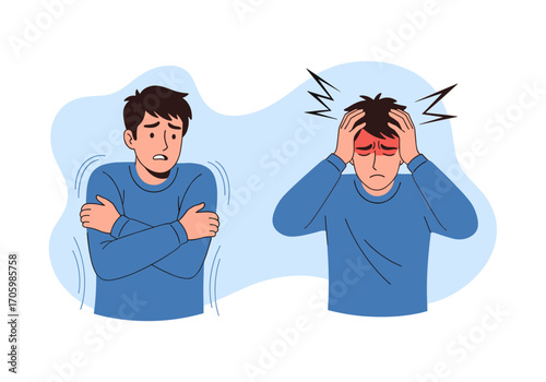 Man Shivering and Man With Headache.