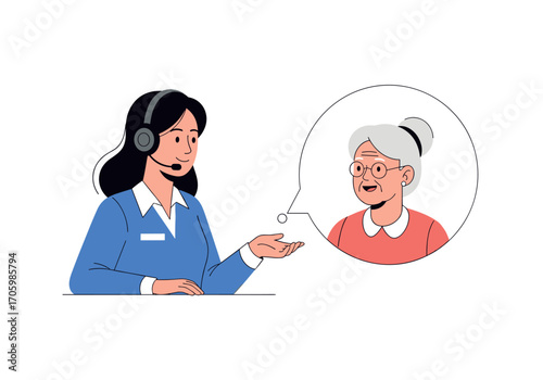 Customer service representative assisting an elderly woman.