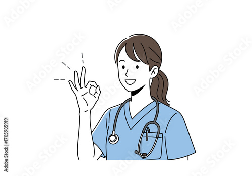 Nurse Showing OK Sign with Stethoscope.