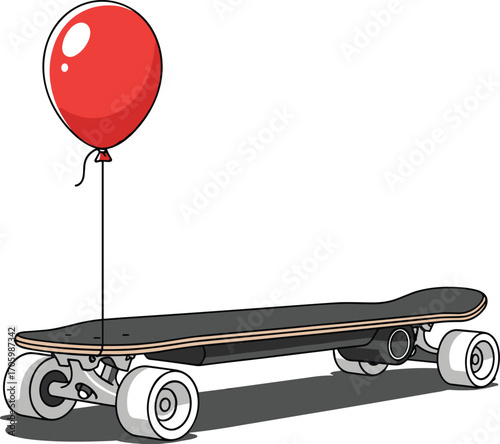 Cartoon electric skateboard with red balloon illustration