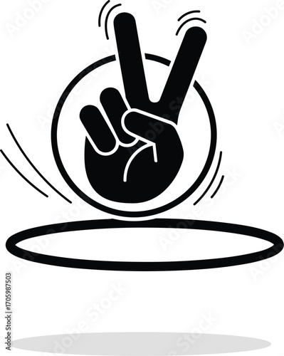 Victory hand gesture in a circle, motion lines, cartoon vector