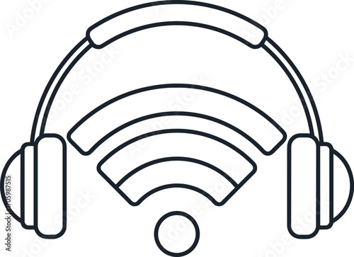 Headphones vector icon with wifi connection, wireless music outline