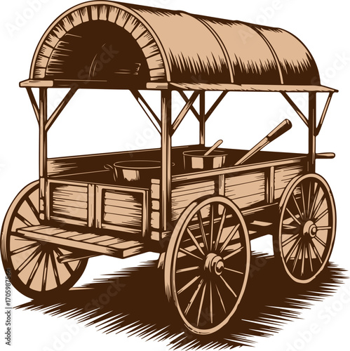 Vintage Wooden Wagon with Canopy Rustic Charm and Historical Transportation