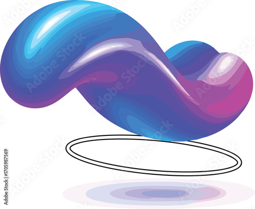 Abstract blue-purple blob hovers above an outlined ring with shadow