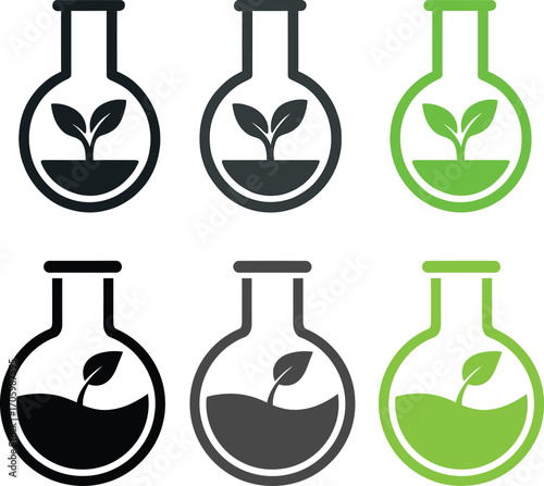 Eco Lab Logo Icons Vector – Plant in Flask Design