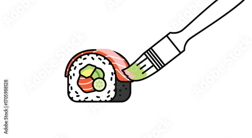 Paintbrush colors sushi roll with green in vector art