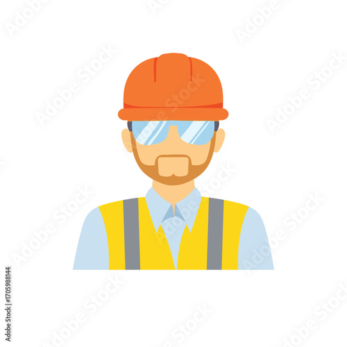 Construction Worker Engineer Illustration vector with Helmet Safety Vest and Glasses in Flat Industry Concept