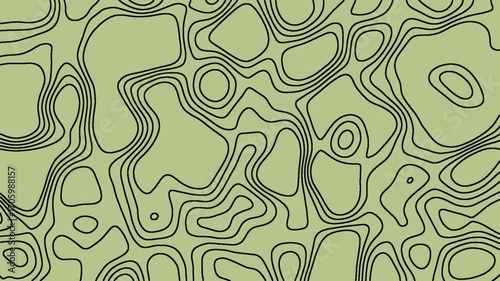 Olive Green Topographic Background with Black Contour Lines Animation