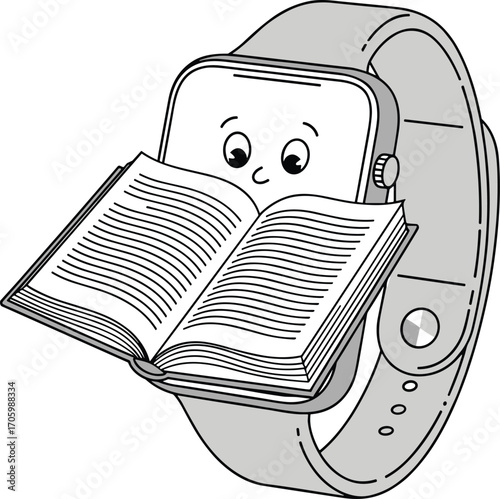 Cartoon smart watch reading open book