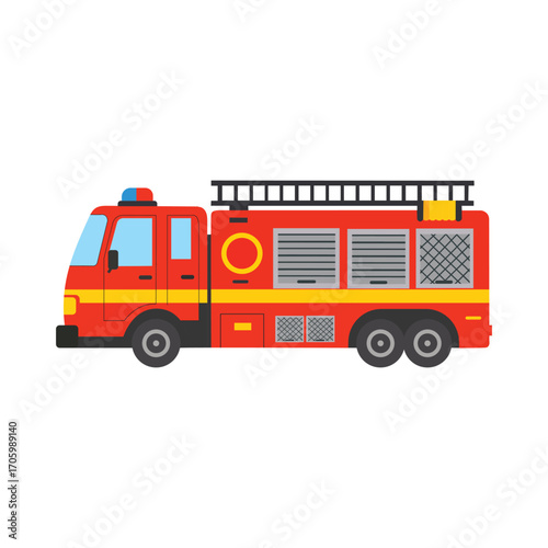 Fire Truck Emergency Vehicle Rescue Illustration vector with Ladder and Siren in Flat Design for Safety and Firefighter Concept