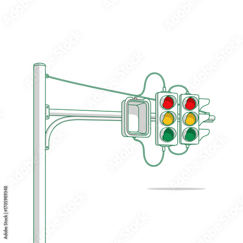 Traffic light on pole isolated on white background, vector illustration design