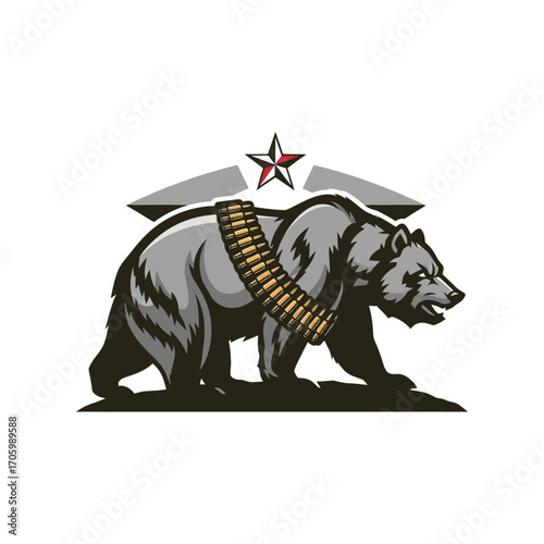  a stylized logo or mascot featuring a California grizzly bear. 