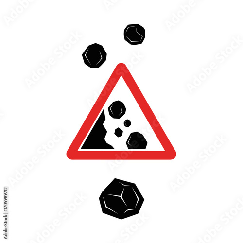 Falling rocks isolated on white background warning sign for falling rocks on the road ahead