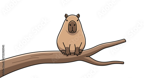 Cartoon capybara sitting on a tree branch