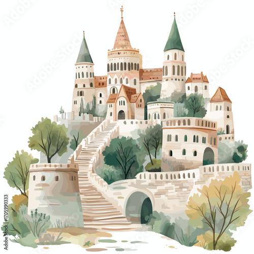 Fisherman's Bastion. Fisherman's Bastion watercolor vector illustration