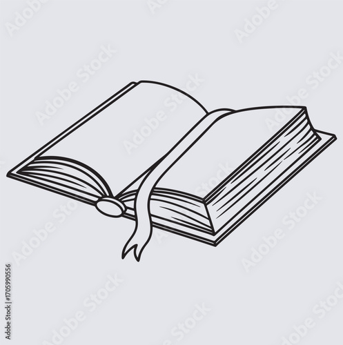 line art of an open book with a bookmark silhouette vector art illustration, open book isolated on white