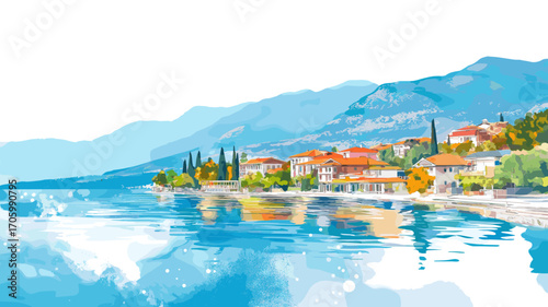Lake Ohrid. Lake Ohrid watercolor vector illustration