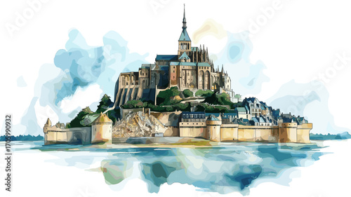 Mont Saint-Michel. Mont Saint-Michel watercolor vector illustration