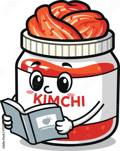 Jar of kimchi cartoon reading book