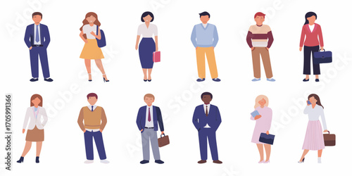 Diverse group of professional men and women in business attire standing together