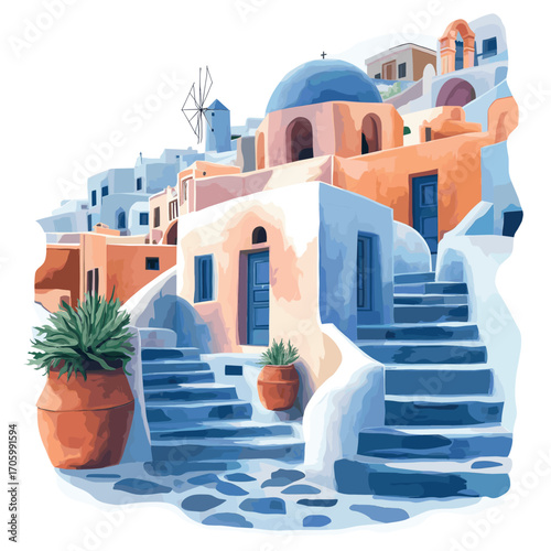 Santorini. Santorini watercolor vector illustration
