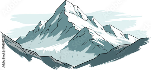 Mountain peak with snow and jagged edges in an illustrative style